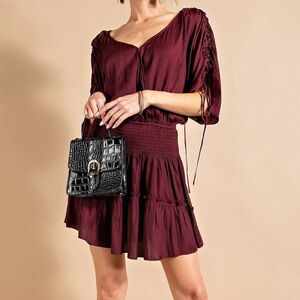 Kori Burgundy Smocked Waist Dress